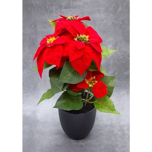 4262371537325 - Spetebo - Künstlicher Weihnachtsstern im schwarzen Topf - 40 cm - Kunstblume Poinsettia in naturgetreuer Nachbildung