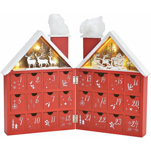 4260700651308 - Spetebo - Holz Adventskalender Haus mit 24 Boxen und led Beleuchtung - zum aufklappen - Weihnachtskalender zum selber befüllen