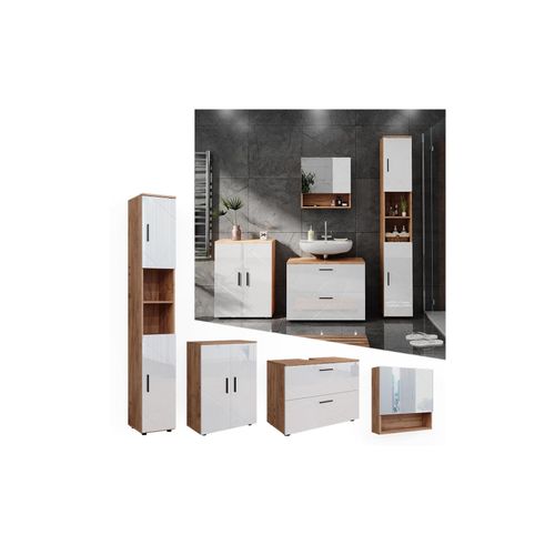 4066731273331 - Badmöbelset Irma Eiche Weiß Hochglanz modern Badezimmerschrank Badschrank Badezimmermöbel Waschtischunterschrank Spiegelschrank Kommode Hochschrank Schrankschublade Schranktür Schrankfach 4066731273331 - Badmöbelset Irma Eiche Weiß Hochglanz modern Badezimmerschrank Badschrank Badezimmermöbel Waschtischunterschrank Spiegelschrank Kommode Hochschrank Schrankschublade Schranktür Schrankfach