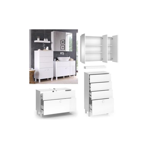 4066731340750 - Badmöbel-Set Sola Weiß matt moderne Serie Badezimmer dekorative Front Waschtischunterschrank Spiegelschrank Midischrank