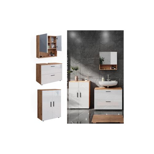 4066731273355 - Badmöbelset Irma Eiche Weiß Hochglanz modern Badezimmerschrank Badschrank Badezimmermöbel Waschtischunterschrank Spiegelschrank Kommode Schranktür Schrankschublade Schrankfach 4066731273355 - Badmöbelset Irma Eiche Weiß Hochglanz modern Badezimmerschrank Badschrank Badezimmermöbel Waschtischunterschrank Spiegelschrank Kommode Schranktür Schrankschublade Schrankfach