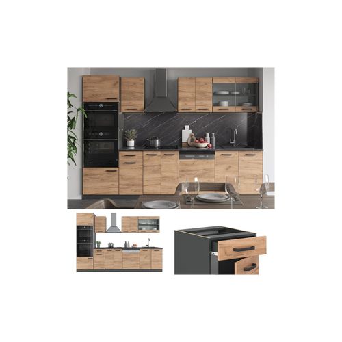 4251421956391 - VICCO KÜCHE R-LINE 300 CM KÜCHENZEILE KÜCHENBLOCK EINBAUKÜCHE ANTHRAZIT EICHE