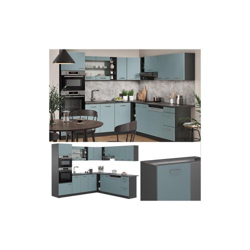 4066731345915 - Eckküche R-Line Solid Anthrazit Blau Grau 247x237 cm modern Küchenschränke Küchenmöbel