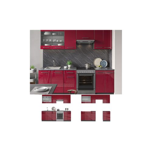 4251421960213 - VICCO Küche Fame-Line Küchenzeile Küchenblock Einbauküche 240cm Bordeaux Hochglanz 4251421960213 - VICCO Küche Fame-Line Küchenzeile Küchenblock Einbauküche 240cm Bordeaux Hochglanz