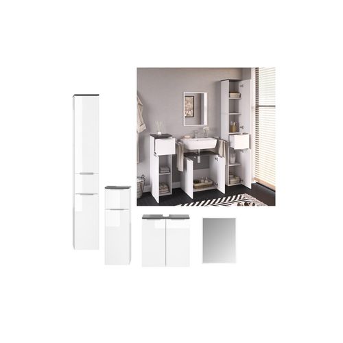 4251421933323 - VICCO Badmöbel-Set OTIS Weiß - Hochschrank Unterschrank Midischrank Spiegel