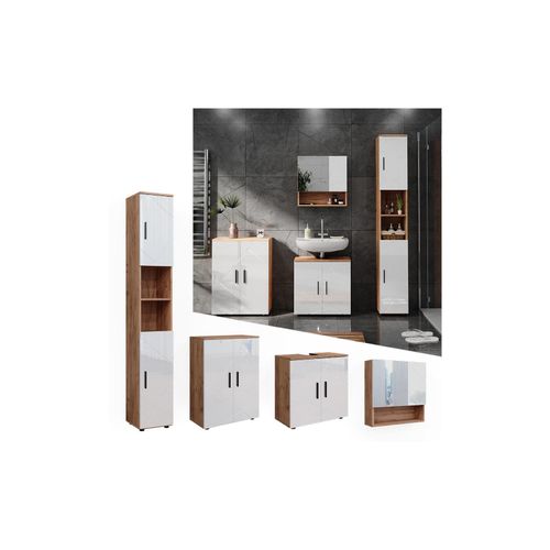 4066731273393 - Badmöbelset Irma Eiche Weiß Hochglanz modern Badezimmerschrank Badschrank Badezimmermöbel Waschtischunterschrank Spiegelschrank Hochschrank Kommode Schranktür Schrankfach 4066731273393 - Badmöbelset Irma Eiche Weiß Hochglanz modern Badezimmerschrank Badschrank Badezimmermöbel Waschtischunterschrank Spiegelschrank Hochschrank Kommode Schranktür Schrankfach