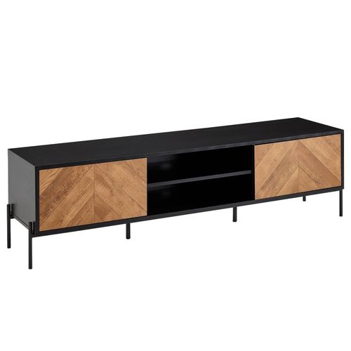 4251757708572 - Finebuy - Lowboard Holz Schwarz   Eiche-Dekor 163x45x40 cm TV-Kommode mit zwei Türen Design TV-Schrank Hoch Fernsehtisch Fernsehschrank Modern