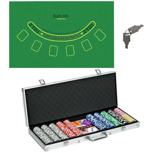 4255633549167 - SPORTNOW Pokerkoffer Set 500 Pokerchips 115 Gramm Pokerset mit Schloss Silber