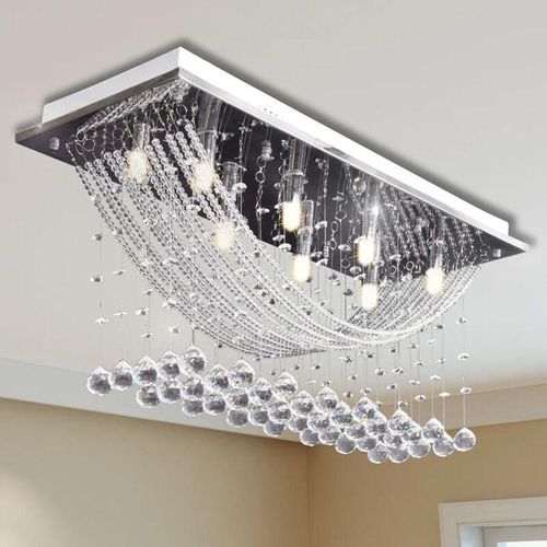 6090177112907 - Longziming - Weiße Deckenlampe mit funkelnden Glasperlen 8 x G9 29 cm