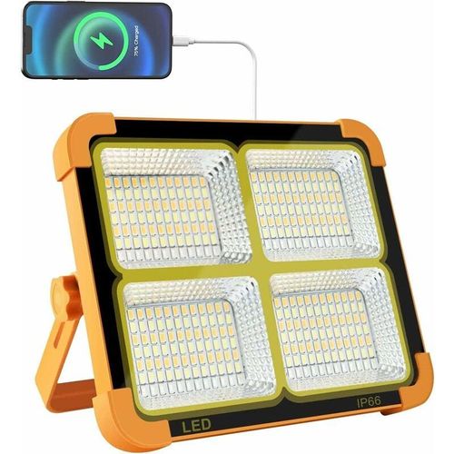 9333272003822 - 100 W wiederaufladbares LED-Flutlicht 10000 lm tragbare Laternen-Arbeitsleuchte mit Solarpanel 5 Modi Außenlampe für Camping Baustelle Garage