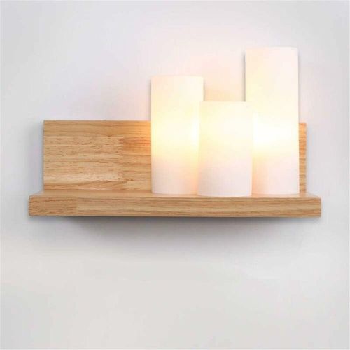 6273997902815 - Moderne Holzwandleuchte Vintage Massivholz Innenwandleuchte LED Lampe E27 * 3 Retro mit Glasschirm Wandleuchte Schlafzimmer Nachttischlampen