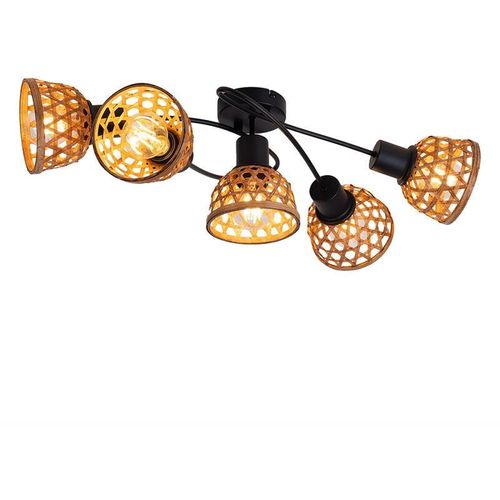 9007371461844 - - Deckenleuchte Strahler Bambus Deckenlampe Boho Style Deckenstrahler 5 flammig E27 Geflecht Optik LxH 62x195 cm