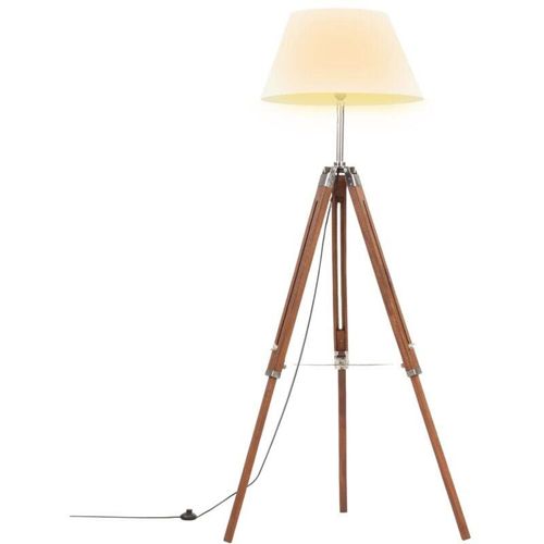 6090177257233 - Longziming - Stativlampe Honigbraun und Weiß Teak Massivholz 141 cm