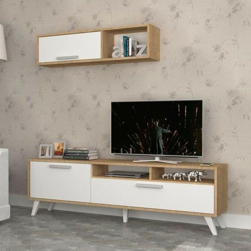 0784196606023 - Toscohome - TV-Ständer Schrank 180cm Farbe Eiche und weiß - Slim D2306TV180M109