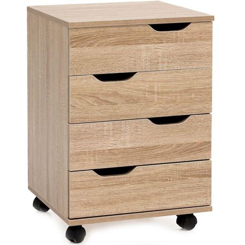 4250950288539 - Rollcontainer SV51850 Holz 40x60x40cm Schubladenschrank Büro Container Schreibtischcontainer mit vier Schubladen Bürocontainer Beistellcontainer