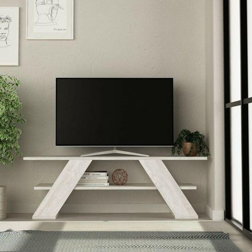 0645656384885 - Toscohome - Offener TV-Ständer 120x40 cm mit zwei Ablagen in Weiß Vintage - Farfalla