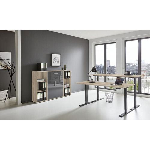 4260593579864 - Büromöbel-Set e-Office Edition Set 13 Schreibtisch höhenverstellbar 160 cm Eiche Sonoma   anthrazit hochglanz - natur - Bmg Möbel