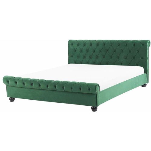 4260624114743 - Beliani - Bett Polsterbett Grün 160 x 200 cm Samtstoff Doppelbett Stilvolle Versteppung Hohe Kopfteil Geschwungene Formgebung Klassisch Chesterfield