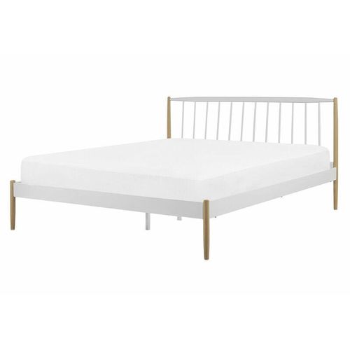 4251682260404 - Beliani - Bett Weiß   Braun Metall mit Lattenrost 140 x 200 cm hohem Kopfteil Klassisches Modernes Design für Mädchen Jugendzimmer Schlafzimmer