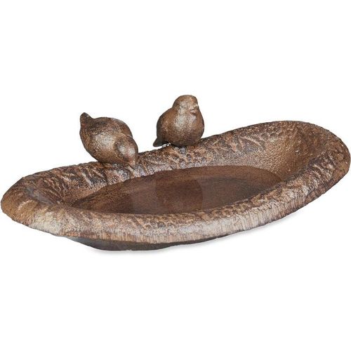 4052025449032 - Relaxdays - Vogeltränke Gusseisen Garten & Balkon HxBxT 7 x 24 x 125 cm Vogelfutterstelle Wasserschale Vögel braun