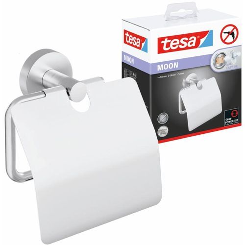 4063565260445 - Moon Toilettenpapierhalter mit Deckel verchromt - WC-Rollenhalter zur Wandbefestigung ohne Bohren inkl Klebelösung - 53 mm x 140 mm x 128 mm - Tesa 4063565260445 - Moon Toilettenpapierhalter mit Deckel verchromt - WC-Rollenhalter zur Wandbefestigung ohne Bohren inkl Klebelösung - 53 mm x 140 mm x 128 mm - Tesa