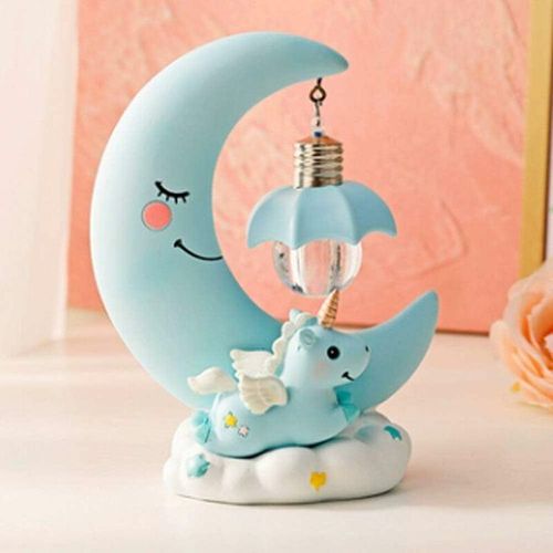 6273997891225 - Longziming - Harz-Mond-LED-Nachtlicht Cartoon-Baby-Kindergarten-Lampe Kinderspielzeug-Weihnachtsgeschenk-Schlafzimmer-Handwerks-Tischlampe (Color 