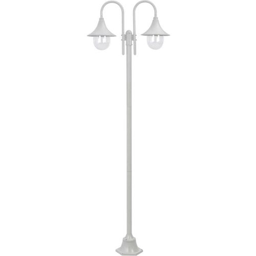 6090177692461 - Longziming - Garten-Pollerleuchte E27 220 cm Aluminium 2-Laterne Weiß