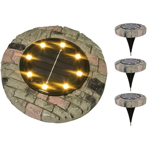 4251699828888 - Buri - 3x led Solarleuchte Steinoptik warmweiß Gartenleuchte Leuchtstein Gartendeko