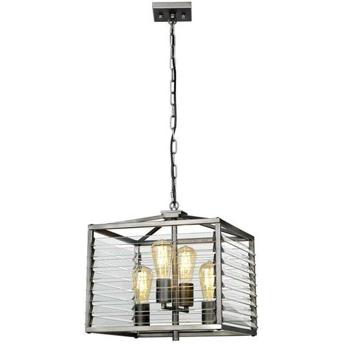 5024005004912 - Elstead - Lighting LOUVRE-4P Hängeleuchte Louvre E27 40W Stahl industrial lackiert Glas H496cm-2024cm B394cm L394cm dimmbar höhenverstellbar