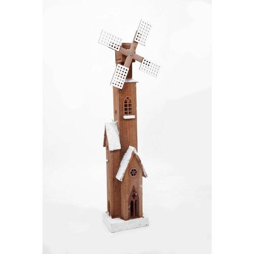 4260625748985 - Spetebo - Holz Windmühle mit drehendem Windrad - 80 cm - Weihnachts Deko mit led Beleuchtung - Weihnachts Winter Deko Holz Aufsteller