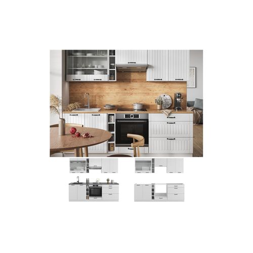 4066731195343 - Küchenzeile Küchenblock Einbauküche Fame-Line Landhaus Weiß 235 cm Küchen Schränke Hängeglasschrank Hängeschrank Schubladenunterschrank Spülenunterschrank Herdumbauschrank