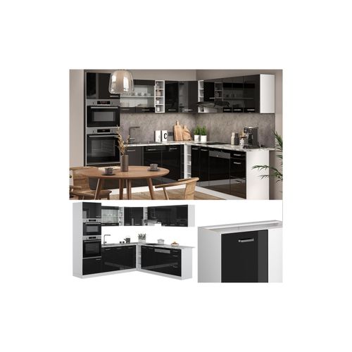4066731345557 - Eckküche R-Line Solid Weiß Schwarz 247x237 cm Arbeitsplatte modern Küchenschränke Küchenmöbel 4066731345557 - Eckküche R-Line Solid Weiß Schwarz 247x237 cm Arbeitsplatte modern Küchenschränke Küchenmöbel