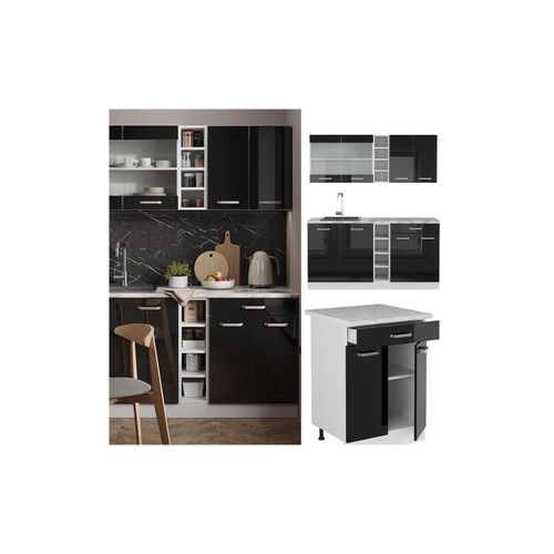 4066731345519 - Küchenzeile R-Line Solid Weiß Schwarz 160 cm modern Küchenschränke Küchenmöbel