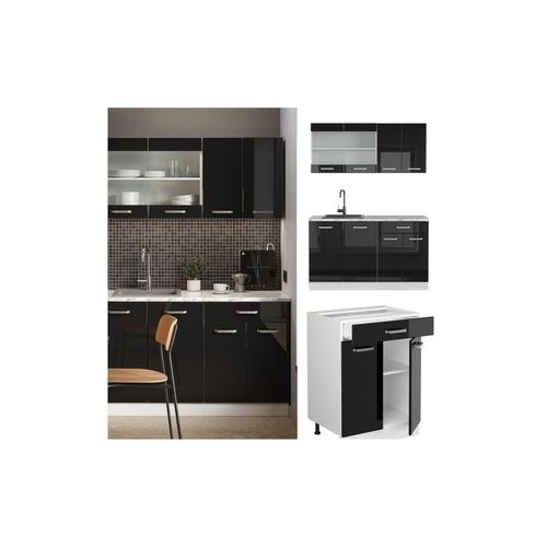 4066731345489 - Küchenzeile R-Line Solid Weiß Schwarz 140 cm Arbeitsplatte modern Küchenschränke Küchenmöbel 4066731345489 - Küchenzeile R-Line Solid Weiß Schwarz 140 cm Arbeitsplatte modern Küchenschränke Küchenmöbel