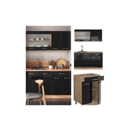 4066731345328 - Küchenzeile R-Line Solid Eiche Schwarz 140 cm modern Küchenschränke Küchenmöbel 4066731345328 - Küchenzeile R-Line Solid Eiche Schwarz 140 cm modern Küchenschränke Küchenmöbel