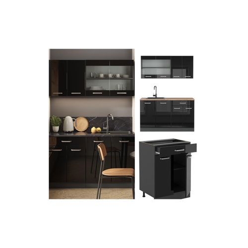 4066731345977 - Küchenzeile R-Line Solid Anthrazit Schwarz 140 cm modern Küchenschränke Küchenmöbel 4066731345977 - Küchenzeile R-Line Solid Anthrazit Schwarz 140 cm modern Küchenschränke Küchenmöbel