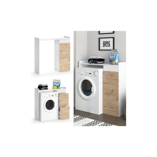 4066731326426 - Waschmaschinenschrank Alf 99 x 98 cm Weiß Artisan Eiche Badezimmer