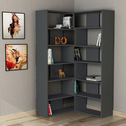 8680812148804 - Molly Modernes Eck-Mehrzweck-Bücherregal Display Unit No4 Anthrazit Grau Hoch 1786cm - Anthracite Grey - Decortie