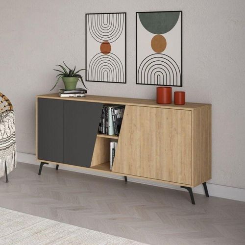 0784196613373 - Toscohome - Sideboard mit Türen in Eiche und Anthrazit 180 cm - Fiona