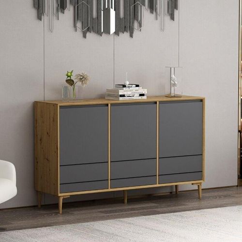 0784196613434 - Sideboard mit Türen Farbe Eiche und Anthrazit 150x90H cm - Lerry