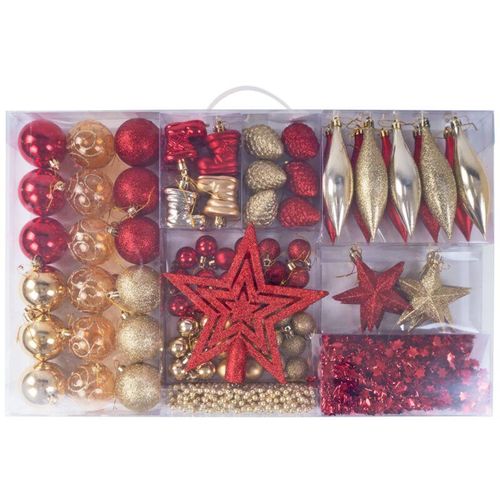 4250407312572 - Buri - Weihnachtsbaumschmuck-Set 87tlg Baumkugeln Baumspitze Christbaumschmuck Deko - rot