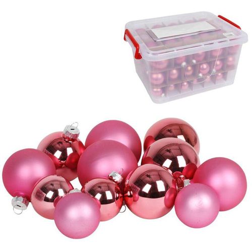 4250407387433 - Buri - Glas-Weihnachtskugel-Set 72tlg + Box Weihnachtsbaumkugeln Christbaumschmuck Deko - pink