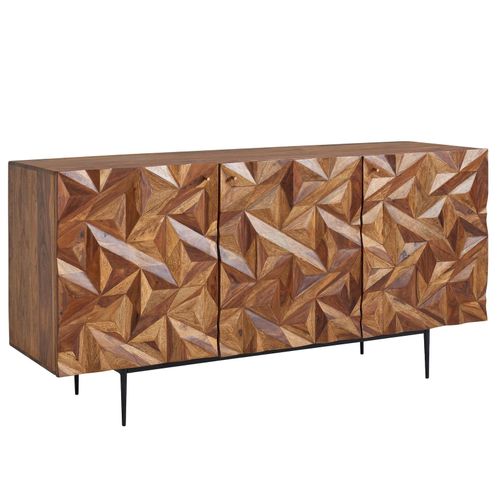 4255632516443 - Sideboard Metallux Sheesham-Holz 3D-Oberfläche Braun Modern