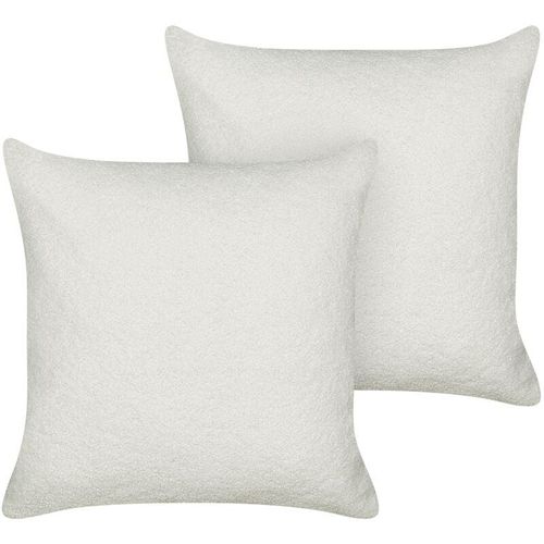 4255664860132 - Dekokissen 2er Set Cremeweiß Bouclé Quadratisch 45x45 cm Bezug mit Füllung Reißverschluss Einfarbig Modern Wohnzimmer Schlafzimmer Sofakissen