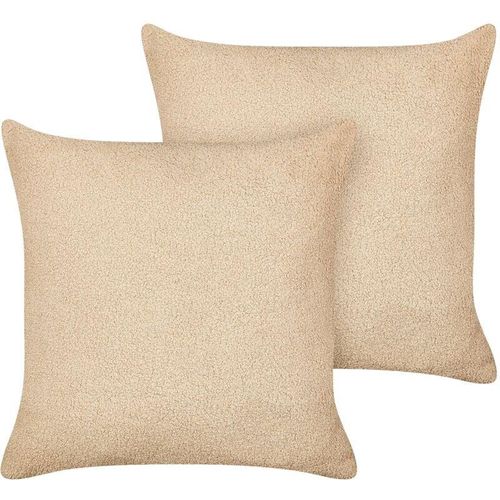 4255664860125 - Dekokissen 2er Set Sandbeige Bouclé Quadratisch 45x45 cm Bezug mit Füllung Reißverschluss Einfarbig Modern Wohnzimmer Schlafzimmer Sofakissen