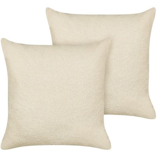 4255664860194 - Beliani - Dekokissen 2er Set Beige Bouclé Quadratisch 60x60 cm Bezug mit Füllung Reißverschluss Einfarbig Modern Wohnzimmer Schlafzimmer Sofakissen