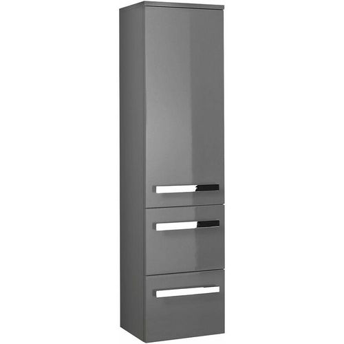 4251581535900 - Lomadox - Badezimmer Midischrank FES-4005-66 in Hochglanz Lack Steingrau Bogengriffe Chrom glänzend - b h t 30 121 33cm - grau