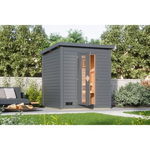 4010090998138 - Saunahaus 38mm Melo 2 Ofen 9 kW integr Strg terragrau 4010090998138 - Saunahaus 38mm Melo 2 Ofen 9 kW integr Strg terragrau