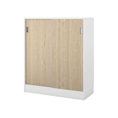 5905745101645 - Schrank Chicago mit Schiebetüren HxBxT 1353 x 1215 x 400 mm weiß gebürstet   Eiche