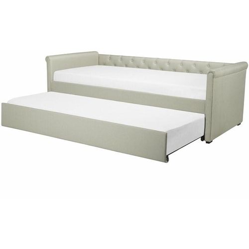 4260624114057 - Beliani - Tagesbett Ausziehbett Beige 90 x 200 cm Ausziehbar Polsterbezug Leinenoptik Mit Lattenrost Knopfverzierung Praktisch Modern